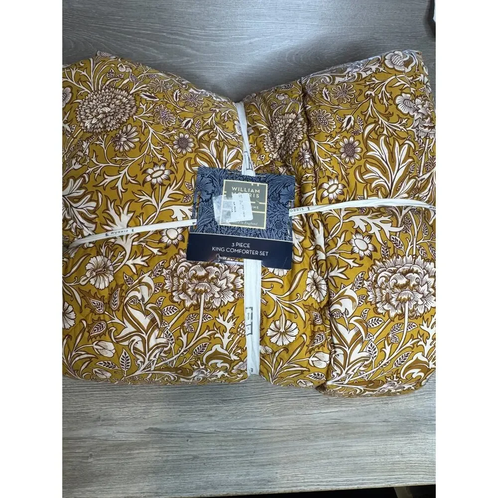 New William Morris Cherwell Honey Floral King Comforter Set 3 Pc
